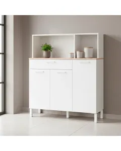 Mobile Da Cucina Credenza Con 3 Ante 1 Cassetto Madia Moderna Mobile Contenitore Con Vani A Giorno Mobiletto Dispensa Sala Da Pranzo Soggiorno 108 x 40 x 126 Cm