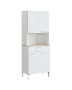 Mobile Ausiliario Da Cucina Mobiletto Con Vano Microonde Credenza Alta con 4 Ante e 1 Cassetto Madia Dispensa di Grande Capacità 186 x 72 x 40 Cm