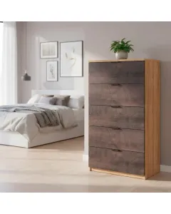 Comò Alto 5 Cassetti Sinfonier Stile Industriale Comodino Mobile Contenitore Salvaspazio Moderno Camera Da Letto Ingresso Stanza Arredo Burgos 110 x 60 x 40 Cm
