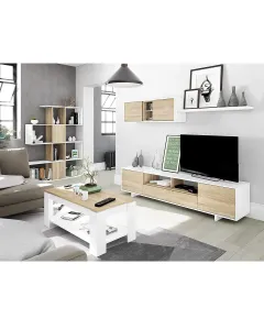Parete Attrezzata Porta TV Mobile Basso Salotto Con 3 Vani Chiusi E 2 A Giorno Pensile Design Moderno Minimal Per Soggiorno Zona Living 200 x 42 x 47 Cm 