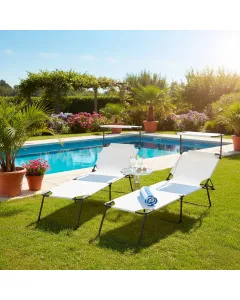 2 Lettini Pieghevoli con Tettuccio Regolabile e Schienale Reclinabile, Struttura in Metallo Nero, Sdraio Prendisole per Spiaggia, Mare, Giardino e Piscina - 187 x 53 x 24 cm