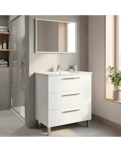 Mobile Bagno A Terra Con 3 Cassetti Lavabo In Ceramica E Specchio 77 x 50 Cm Inclusi Design Moderno Salvaspazio Elegante E Funzionale 80 x 45 x 86 Cm