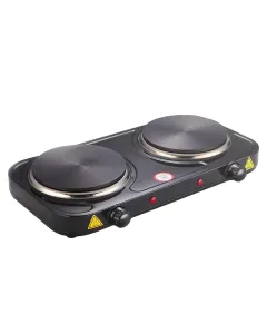 Fornello Elettrico Da 2500W Con 2 Piastre in Ghisa da 18.5 cm e 15.5 cm Termostato a 5 Livelli Struttura in Acciaio Verniciato Compatto e Portatile per Casa Camper e Campeggio 48 × 23.5 × 7 Cm