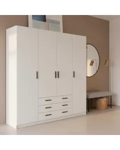 Armadio Con 4 Ante E 3 Cassetti Armadietto Multiuso Con Barra Appendiabiti E 8 Ripiani Di Cui 6 Regolabili Design Moderno Extra Capiente Camera da Letto Lavanderia Ingresso 195,5 x 49,6 x 200,4 Cm