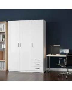 Armadio Con 3 Ante R 3 Cassetti Barra Appendiabiti E 4 Ripiani Di Cui 2 Regolabili Design Moderno Capiente Camera da Letto Lavanderia Ingresso 147 x 49.8 x 200.4 Cm