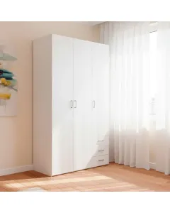 Armadio Con 3 Ante E 3 Cassetti Multiuso Per Abiti Indumenti Design Moderno Capiente Vano Appendiabiti Ripiani Interni Per Camera Da Letto Lavanderia 115.8 x 49.5 x 200.4 Cm