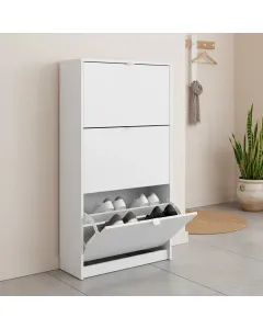 Scarpiera Salvaspazio Con 3 Ante A Ribalta E 2 Ripiani Interni Doppia Profondit&agrave; Mobile Portascarpe Moderno Design Minimal Ingresso Corridoio Capacit&agrave; Fino A 18 Paia 70.3 x 24 x 123.6 Cm