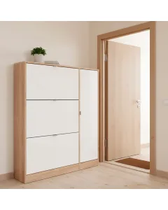 Scarpiera Salvaspazio Con 3 Ante A Ribalta E Mobile Laterale Capienza Fino A 18 Paia Design Moderno Per Ingresso E Corridoio 98.8 x 24.05 x 123.6 Cm