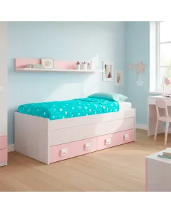 Letto con Letto Estraibile 2 Cassetti E Mensola Letto Salvaspazio Contenitore Cameretta Bambini Ragazzi Camera Design Moderno Delft 65 x 199 x 96 Cm