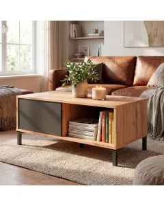 Tavolino Da Caffè Con Vano Aperto e Chiuso Tavolo Basso Design Soggiorno Salotto Arredo Casa Stile Industriale Moderno Beira 40 x 100 x 50 cm