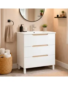 Mobile Bagno A Terra Con 3 Cassettoni Soft Close E Lavabo In Ceramica Monoforo Con Troppopieno Incluso Mobiletto Design Moderno Ed Elegante Salvaspazio 80 x 45 x 86 Cm