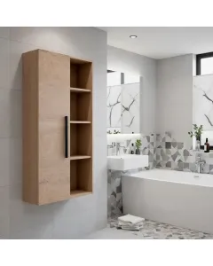 Colonna Sospesa Multiuso Con 1 Anta E 5 Vani A Giorno Mobile Armadietto Bagno Pensile Salvaspazio In Melaminico Chiusura Assistita E Ripiani Interni Design Moderno