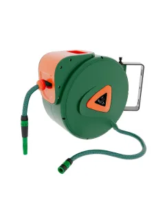 Avvolgitubo Da Giardino Per Acqua Con Tubo In PVC Attacco 1/2" Fissaggio Parete Muro Sistema Blocco Automatico Riavvolgitore Auto Stop Accessorio Esterno Salvaspazio Pressione 24 Bar
