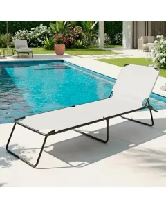Lettino Pieghevole Prendisole Senza Tettuccio Parasole Schienale Reclinabile Regolabile Struttura In Metallo Nero Sedia Sdraio Per Spiaggia Mare Giardino Piscina