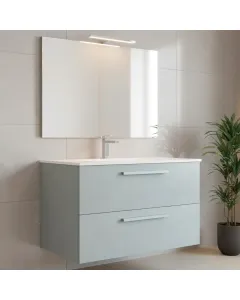 Mobile Mobiletto Bagno Sospeso Con 2 Cassettoni Soft Close Con Lavandino Lavabo In Ceramica Specchio E Led Da 30 Cm Design Moderno Nordico 57 x 80 x 45 Cm