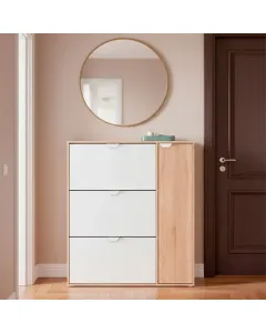 Scarpiera Multiuso 3 Ribalte Con Anta Laterale A 5 Ripiani Regolabili Mobiletto Salvaspazio Per Ingresso Camera Contiene Fino A 30 Paia Di Scarpe Design Moderno 112 x 105 x 24 Cm