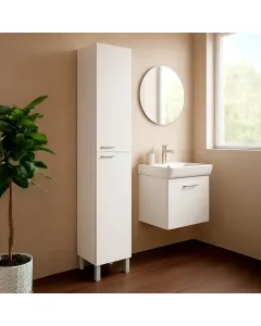 Colonna Armadio Da Bagno Con Doppia Anta E 4 Ripiani Mobile Alto Salvaspazio Armadietto In Melaminico Chiusura Ammortizzata Lavanderia