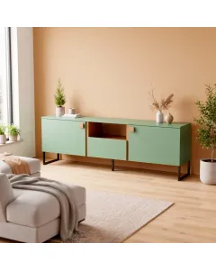 Mobile Porta TV Con 2 Ante A Ribalta 1 Cassetto E Vano a Giorno Design Moderno Piedini Slanciati Stile Nordico Industriale 179 x 60 x 40 Cm