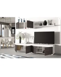 Parete Attrezzata Mobile Almeria Mobile Soggiorno TV con Mensola e Modulo Sospeso Salotto Legno Base Televisione Sala da Pranzo Design Moderno 200 x 41 x 43 cm