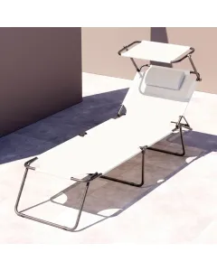 Lettino Pieghevole Con Tettuccio Regolabile Prendisole Parasole Schienale Reclinabile Regolabile Struttura In Metallo Nero Sedia Sdraio Per Spiaggia Mare Giardino Piscina 187 x 53 x 24 Cm