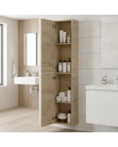Mobile Alto Da Bagno Sospeso Con 2 Ante E 4 Mensole Interne Colonna Sospesa Moderna Salvaspazio Melaminico Chiusura Assistita Ingresso Lavanderia 150 x 30 x 25.5 Cm