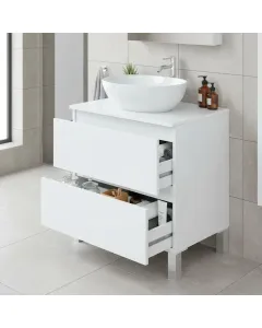 Mobile Bagno Sotto Lavabo Da Appoggio 2 Cassetti Salvaspazio Con Guide Metalliche E Gambe In Alluminio Design Moderno Minimal Ripostiglio Lavanderia 63.5 x 60 x 40 Cm