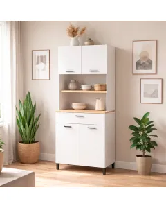 Mobile Dispensa Multiuso con 4 Ante 1 Cassetto E Vano Per Elettrodomestici Colonna Cucina Salvaspazio Moderna Con Ripiani Interni E Piano Appoggio 72 x 185 x 40 Cm