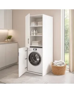 Mobile Lavatrice Asciugatrice Con 2 Ante E Ripiani Mobiletto Lavanderia Bagno Armadietto Verticale Armadio Salvaspazio Con Vano Incasso Chiusura Soft Closing Design Moderno 70 × 70 × 180 Cm