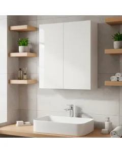 Mobile Pensile Da Bagno Sospeso Con 2 Ante Battenti E Ripiani Interni Armadietto Moderno In Melaminico Salvaspazio Per Bagno Design Elegante Moderno E Minimal 60 x 60 x 16 Cm