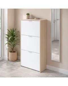 Mobile Portascarpe Salvaspazio Con 3 Ante A Ribalta Capacità Fino A 18 Paia Scarpiera Design Moderno E Minimal Per Ingresso Corridoio Camera Ripostiglio  113 x 60 x 22 Cm