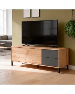 Mobile TV Madia Credenza Moderna Con 2 Ante E 2 Cassetti Mobile Contenitore Per Soggiorno Sala Da Pranzo Con Apertura Push E Gambe In ABS 47 x 130 x 41 Cm