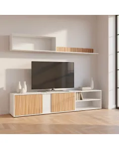 Parete Attrezzata Moderna Con Ante Mensole Vani A Giorno Mobile TV Design Moderno Moduli Sospesi Da Soggiorno Salotto Zona Living 40 x 180 x 33 Cm