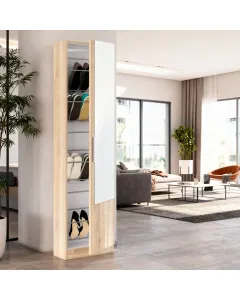 Scarpiera Armadio Portascarpe Con Specchio A Tutta Altezza Salvaspazio Mobile Verticale Per Ingresso Camera Corridoio 16 Paia di Scarpe Design Moderno 180 x 50 x 22 Cm