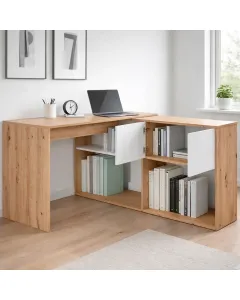 Scrivania Libreria Multiposizione Reversibile Con 2 Ante E Ripiani Tavolo Ufficio Casa Salvaspazio Con 3 Configurazioni Verticale E Orizzontale Dimensioni: 140 x 108 x 70 Cm