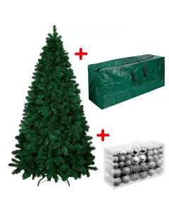 set-albero-di-natale-210-cm-con-sacca-effetto-e-100-palline-argento-effetto-reale-1078-rami-foltissimo-molto-folto-rami-a-gancio-base-a-croce-sicura-in-metallo-doppia-foglia-colorata-abete-natalizio-440587