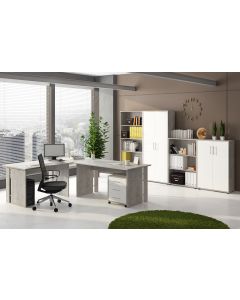 Set Ufficio Completo Con 2 Scrivanie 1 Modulo Ad Angolo 1 Cassettiera Con Ruote 2 Armadi (Alto e Basso) 2 Librerie (Alta E Bassa)