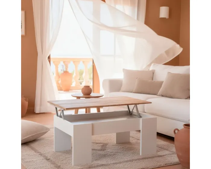 Tavolino da Salotto Alzabile Con Vano Contenitore Tavolo Multifunzione Salvaspazio Per Soggiorno E Divano Piano Sollevabile Per Lavorare e Mangiare 100 x 50 x 54–56 cm