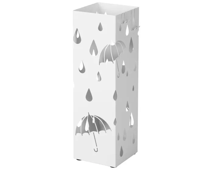 Portaombrelli In Acciaio Zincato Con Vaschetta Scolapioggia E 4 Ganci Removibili Base Antiscivolo Design Moderno Per Ingresso Casa e Ufficio 49 x 15.5 x 15.5 Cm