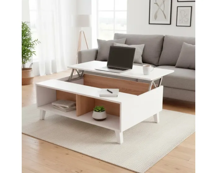 Tavolino Da Caff&egrave; Tavolo Basso Con Piano Sollevabile Da Salotto Soggiorno Moderno Con Ripiani Salvaspazio Design Multifunzionale Moderno 100 x 68 x 38&ndash;50 Cm