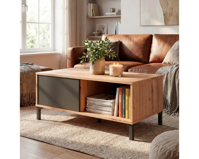 Tavolino Da Caff&egrave; Con Vano Aperto e Chiuso Tavolo Basso Design Soggiorno Salotto Arredo Casa Stile Industriale Moderno Beira 40 x 100 x 50 cm