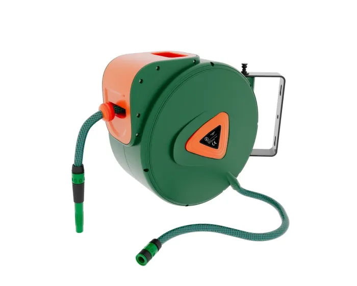 Avvolgitubo Da Giardino Per Acqua Con Tubo In PVC Attacco 1/2" Fissaggio Parete Muro Sistema Blocco Automatico Riavvolgitore Auto Stop Accessorio Esterno Salvaspazio Pressione 24 Bar 