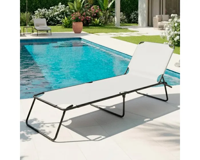 Lettino Pieghevole Prendisole Senza Tettuccio Parasole Schienale Reclinabile Regolabile Struttura In Metallo Nero Sedia Sdraio Per Spiaggia Mare Giardino Piscina